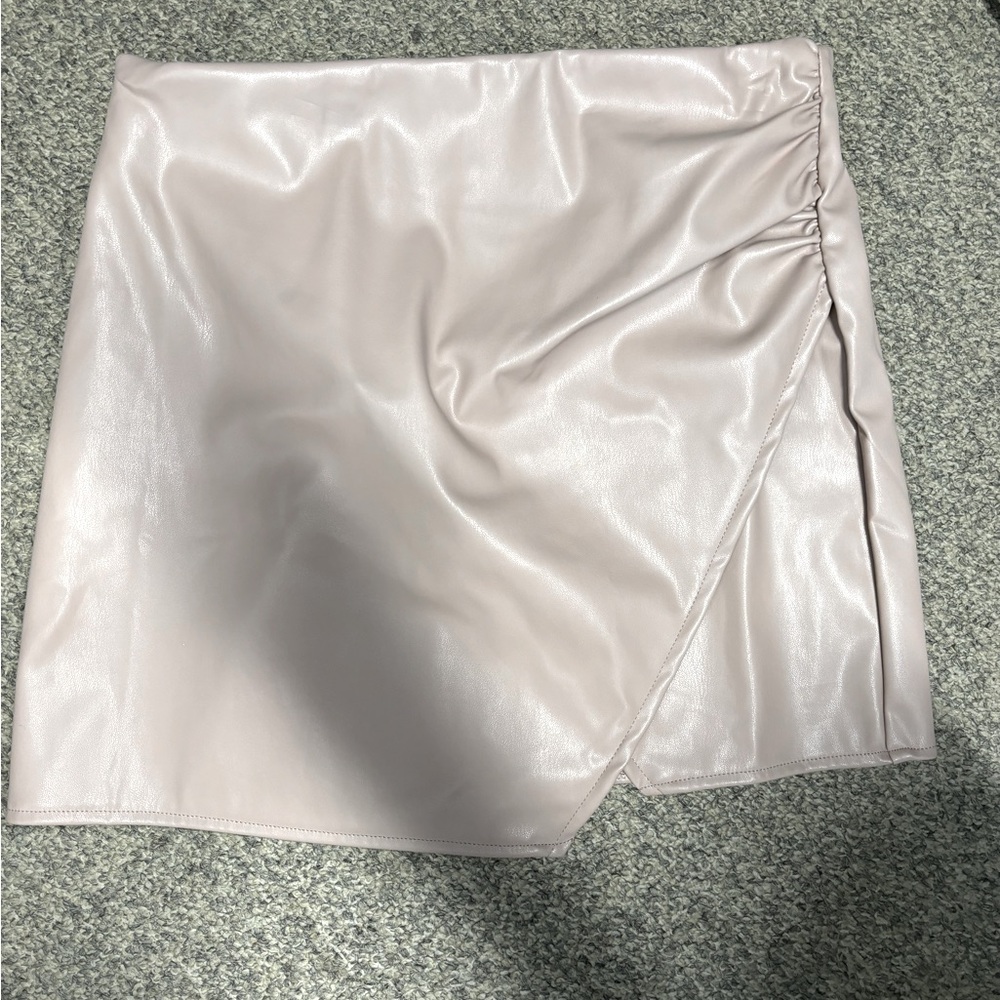 Pale Pink Vegan Leather Mini Skirt